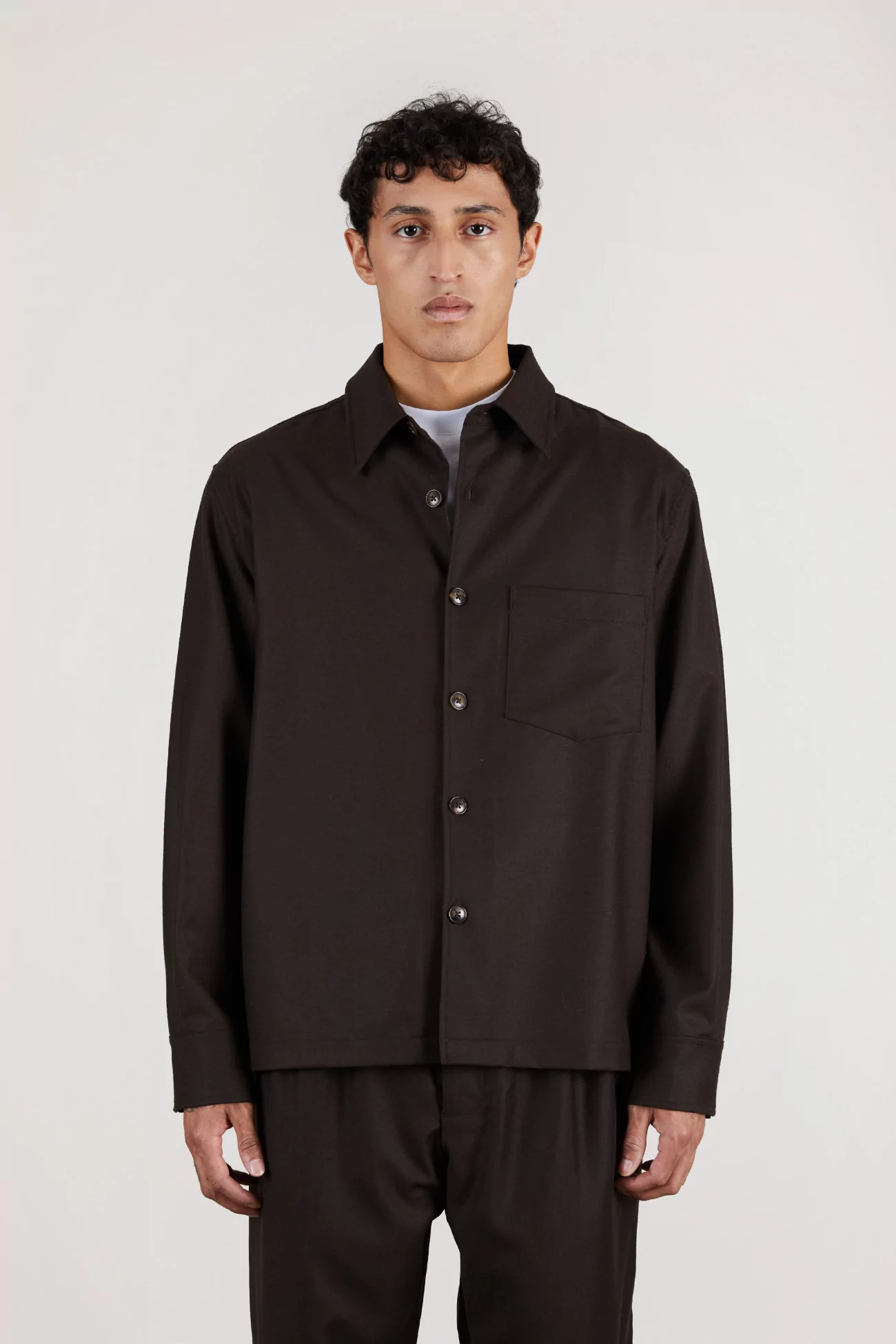 Western Virgin Wool Flannel Overshirt – Dark Brown | Centre Commercial